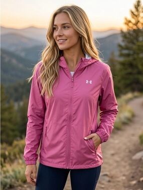 UNDER ARMOUR Storm Forefront Waterproof Hooded Rain Jacket Pink M